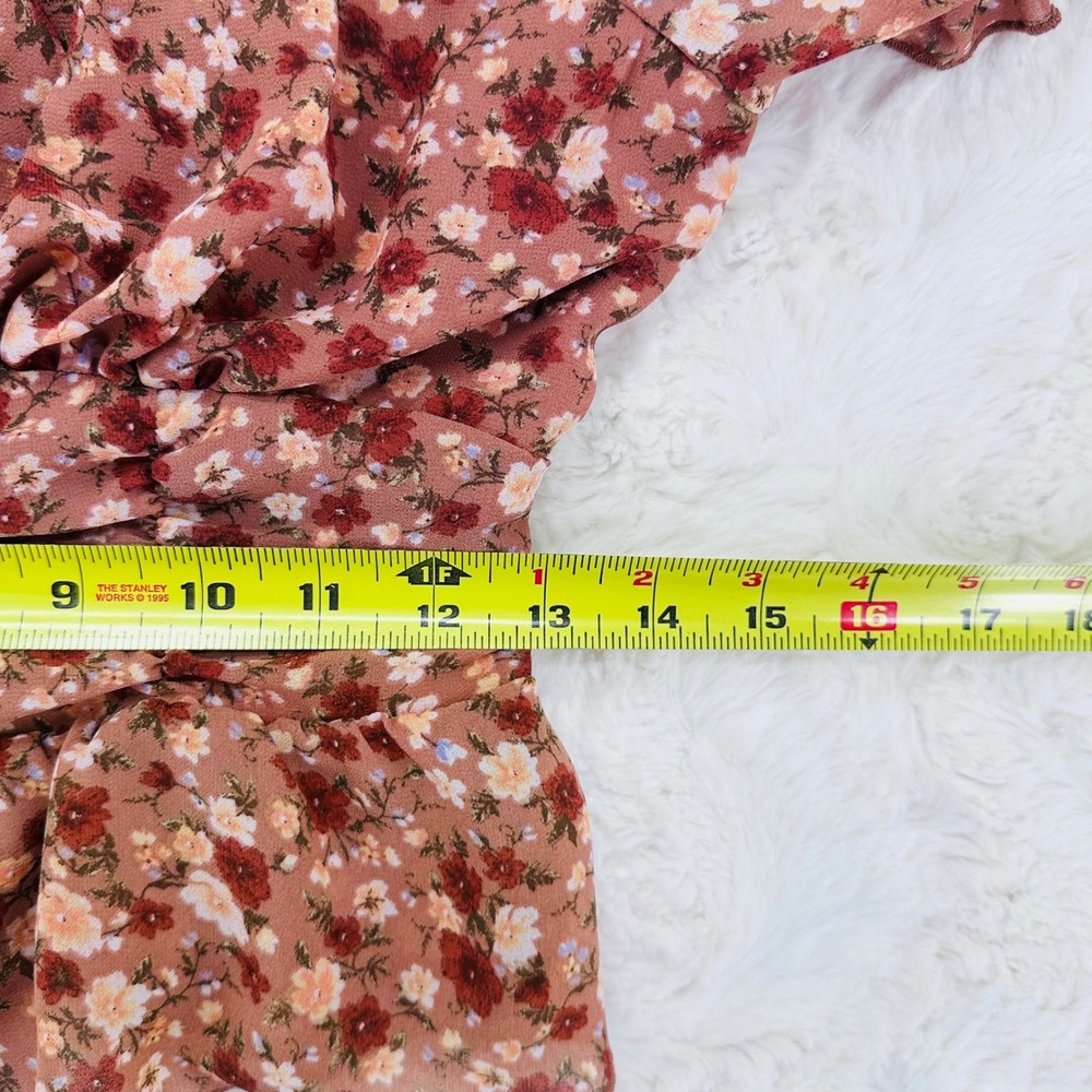 Evolutionary Floral Smocked Peplum Top Brown Pink Sweetheart Puff Sleeve Medium - Picture 6 of 9